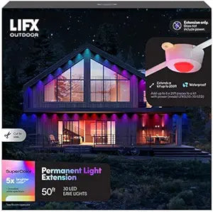 LIFX 50ft Permanent Outdoor Light Extension, Smart RGBW LED Strip, Wi-Fi Enabled, Supercolor, Compatible with Alexa, Google, Requires Base Kit for Holiday & Everyday Use, LFXSL50-30/LED/50EXT