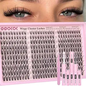 Lashes Clusters Kit 10-16mm 300pcs Wispy Eyelash Clusters C Curl Lash Natural DIY Lash Extension Kit Cluster Eyelash Extensions Kit Individual Lashes Cluster Eyelash(Bond and Seal,Tweezers,Kit)