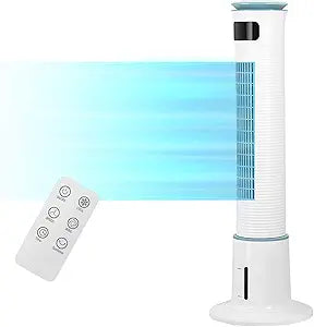 Simple Deluxe 43-Inch Electric Oscillating Tower Fan with Remote Control and Mist Function, 12 Speeds, 3 Modes, 15H Timer for Indoor, Bedroom and Home Office, White
