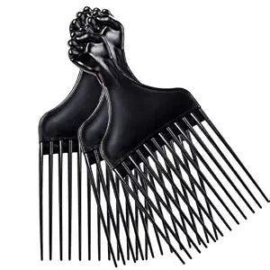 Soft 'N Style Plastic Hair Pick Combs for Women and Men - 3 Pack Black Detangling Combs for Afro, Curly Hair Braiding and Styling