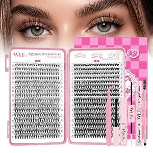 Lash Clusters Kit 640Pcs Eyelash Clusters Kit D Curl Wispy Cluster Lashes Kit 30D+40D Lashes Clusters Kit With Bond and Seal Remover Tweezers Brush 9-16mm for DIY Home