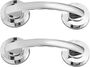 SHOWERORO 2pcs Silver Suction Cup Grab Bars for Bathroom Safety Adhesive Stainless Steel Handles with Strong Hold, No Drilling Required, Removable Suction Handles for Shower and Glass