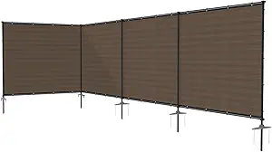 5' x 24' Privacy Fence Screen Sets with Iron Poles Ground Spikes Metal Frame Outdoor Privacy Shade Cover for Yard Backyard Patio, Brown