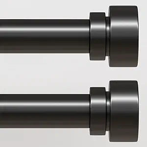 Lootkell Modern Black Curtain Rods Set, 48-84 Inches Adjustable, Heavy Duty 1 Inch Diameter, Decorative Finials, 2 Pack, for Windows, Outdoor, Farmhouse, Bedroom, Kitchen, Living Room