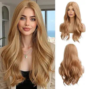 Long Wavy Strawberry Blonde Wigs for Women Natural Synthetic Hair Heat Resistant Wigs for Daily Party Cosplay Wear-24 Inches