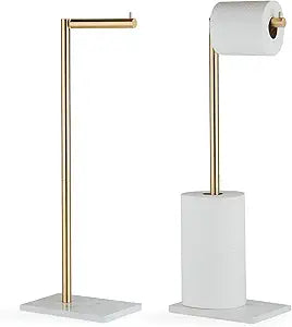 MARMOLUX ACC Free Standing Gold Toilet Paper Holder Stand White Marble Base and Storage | 4 Jumbo Roll Bathroom Hardware Toilet Tissue Organizer | Stainless Steel Bathroom Decor Accessory