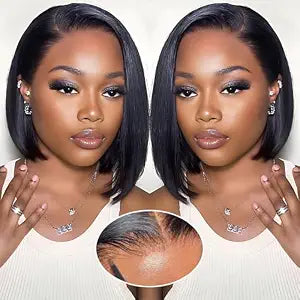 9x6 Bob Wig Human Hair Glueless Wigs Human Hair Pre Plucked Pre Cut HD Lace Front Glueless Wigs Human Hair 200% Density Short Straight Bob Wigs for Black Women 12 inch