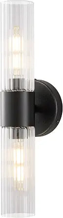 Bathroom Light Fixtures 2-Light, Modern Vanity Light for Bathroom, Wall Sconce, Bath Light with Glass Rods Shades for Mirror Bedroom Hallway (Black)