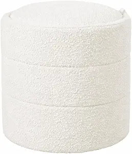 HomePop Storage Round Ottoman with Removable Lid |Homepop Home Dcor|Upholstered Round Foot Rest Ottoman - Cream Boucle