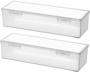 Vidifor Clear Craft and Art Supply Storage Organizer, Small Deep Strips Container with Lid for Makeup, Paint Brush, plastic straws, Tools, Crayon, Stackable (Clear-2pack)