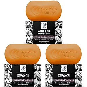 ONE Bar Sandalwood Soap for Men - 3 in 1 Shampoo, Body Wash, Shave, 3 Pack
