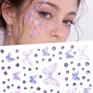 Butterfly Face Gem Stickers - Purple Face Gem Glitter 3D Self Adhesive Butterfly Jewels Rhinestones for Women Girl Holiday Makeup Eyes Face Body Decoration Accessories