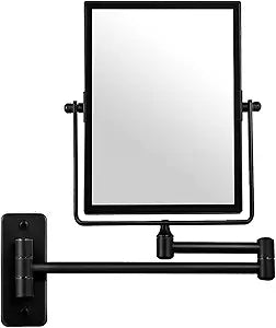 QiMH 3X Magnified Wall Mounted Mirror, Rectangular 8x6 Inch with Extendable Arm | Double-Sided Swivel Bathroom Shaving Vanity Mirror