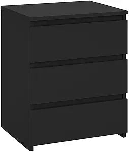 Modern Nightstand Bedside Table with 3 Drawers, End Table Sofa Side Table with Cut-Out Handle for Bedroom (1, Black)