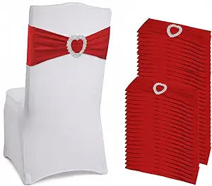 150PCS Spandex Stretch Chair Sashes with Buckle Slider, Elastic Chair Cover Bands Bows for Wedding Party Reception Events Universal Ceremony Banquet Decorations (Red)
