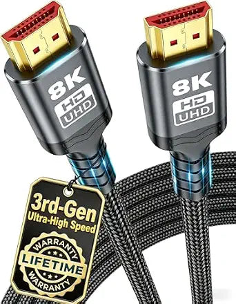 10K 8K HDMI 2.1 Cable, 1.5FT 3.3FT 6.6FT 10FT 16FT 20FT 25FT 30FT, 48Gbps Ultra High Speed Nylon Braided HDMI Cord, Supports Dynamic HDR 10+ 3D Dolby Atmos, Compatible with Roku,TV,PS5 Blu-ray(1.5FT)