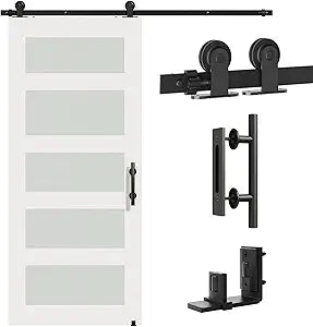 Barn Door Hardware kit 6.6FT(Whole Set Include Sliding Barn Door Track Kit & Barn Door Handle & Floor Guide) for Single Door-Heavy Duty