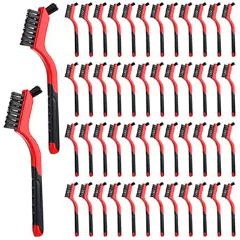 Reallnaive 50 Pcs Nylon Cleaning Brushes Bulk 7 Inch Red Nylon Brushes with Curved Handle Grip for Deep Cleaning Small Parts Rust Dirt Paint Scrubbing, Removal Surface in Hole