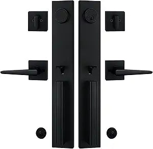 TMC Double Door Handlset for Front Door in Matte Black (Keyed Entry Handle and Dummy Hanlset Set),MDHST2016DB-DOUBLE