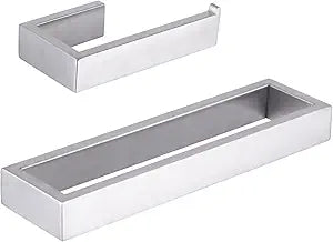 GERZWY Contemporary Stainless Steel Wall Mounted 2-Piece Bathroom Hardware Set - Towel Rings Toilet Paper Holder, Brushed Finish HG1708-2LS