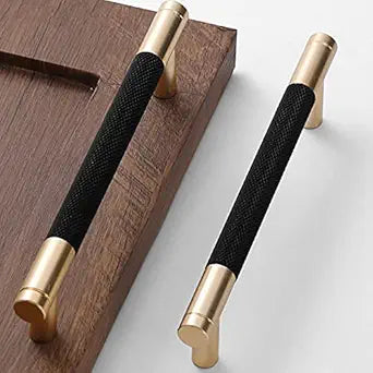 10 Pack 5 Inch 128 mm Bar Cabinet Pulls Gold and Black Knurled Handles for Brushed Gold Drawer Pulls Cupboard Aluminum Handles