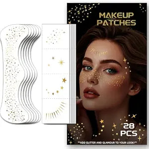 Glitter Freckles, 28PCS Gold Speckles Face Tattoo, Temporary Tattoos Sparkle Patches Glow Up for Women Kids, Body Face Glitter for Girls, Waterproof, Long-Lasting Makeup Stickers, Mardi Gras Outfits