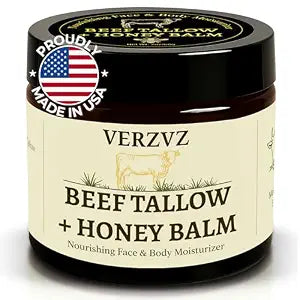 Beef Tallow for Skin and Face – Tallow and Honey Balm Moisturizer, 100% Grass-Fed Beef Tallow with Raw Organic Honey, Beeswax, Olive Oil & Vitamin E – Deep Hydration – Proudly Made in USA – 2oz