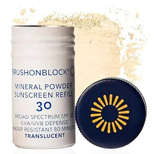 Brush On Block Mineral Sunscreen Powder Refill, Natural Broad-Spectrum SPF 30, Safe for Sensitive Skin, UVA UVB Face Protection, Reef Friendly (Translucent - Refill)