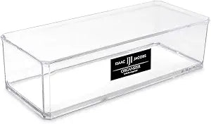 Isaac Jacobs Clear Acrylic Rectangular Stackable Storage Organizer, (9"L x 3.5"W x 2.5"H) Drawer Tray without Lid, Open-Top Organizer, Multi-Functional, Bathroom, Kitchen, Home, Office, Desk, Drawers
