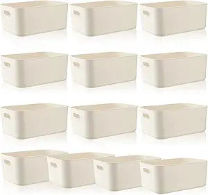Zopeal Plastic Storage Bins 10 Pcs White Pantry Organizer Bins Small Baskets Storage Containers for Home Kitchen (14 x 10.5 x 6.4 Inch)