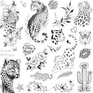 Tazimi 9 Sheets Large Black Sketch Leopard Temporary Tattoos for Men Women