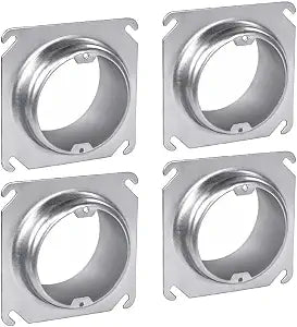 OHLECTRIC 4 Pack - 4-Inch Square Mud Rings made from Galvanized steel | 3/4" Raised Corner Circular Ring with Angled Slots, Fire Rated | Ideal for Wiring Connections, Housing Receptacles & Switches