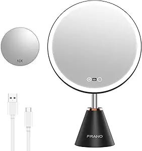 FRANO 10.5" Professional Makeup Mirror with Lights, Rechargeable HD Vanity Mirror, CRI98 True-Sunlight, 3 Color Modes & Stepless Dimming, 5000mAh, Valentine's Day Gift for Her