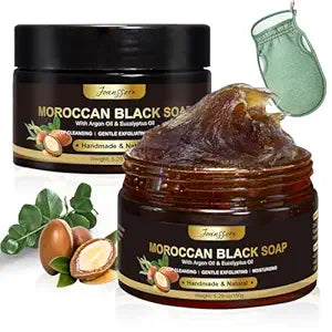 2 PCS Moroccan Black Soap Hammam, Morocco Beldi Soap with Exfoliating Glove