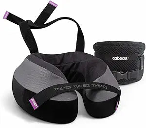 Cabeau TNE S3 Deluxe Luxury Travel Neck Pillow for Airplanes with Patented Seat Strap and Head Hold Technology (Black)