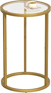 SAYGOER Round Side Table Small Gold End Table for Small Spaces Narrow Couch Night Stand Modern Bedside Table with Gold Frame for Bedroom Living Room, Easy Assembly