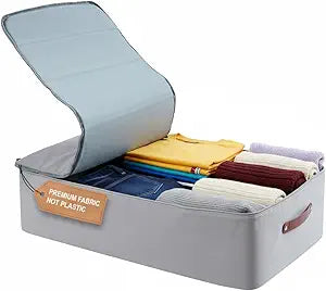 Under Bed Storage Container Foldable Underbed Storage Bin for Clothes & Bedding, Premium Canvas Storage Box with Lid, Low Profile 8 Organizer with Handles