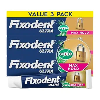 Fixodent Ultra Max Hold Plus Scope Secure Denture Adhesive, 1.8oz, 3 Pack