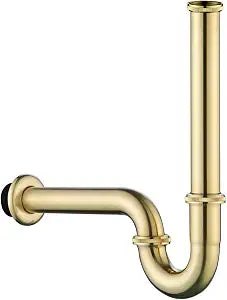 Bathroom Sink P-Trap Drain, SUS304 U-Shape 1-1/4 inch Slip Inlet Drain, Lavatory Adjustable Height Sink Waste Drain P-Trap Kit, General US/CA Standard, Brushed Gold