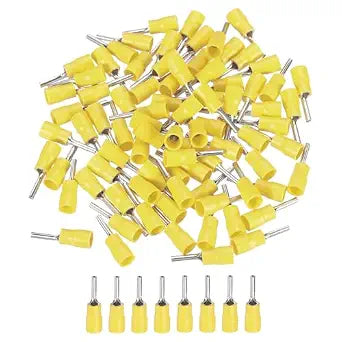MECCANIXITY 100 Pcs Insulated Pin Electrical Wire Connectors Wire Terminals Wire Crimp Connector Kit 14-10 AWG for Electrical Projects Industrial Chemical Industry, Yellow