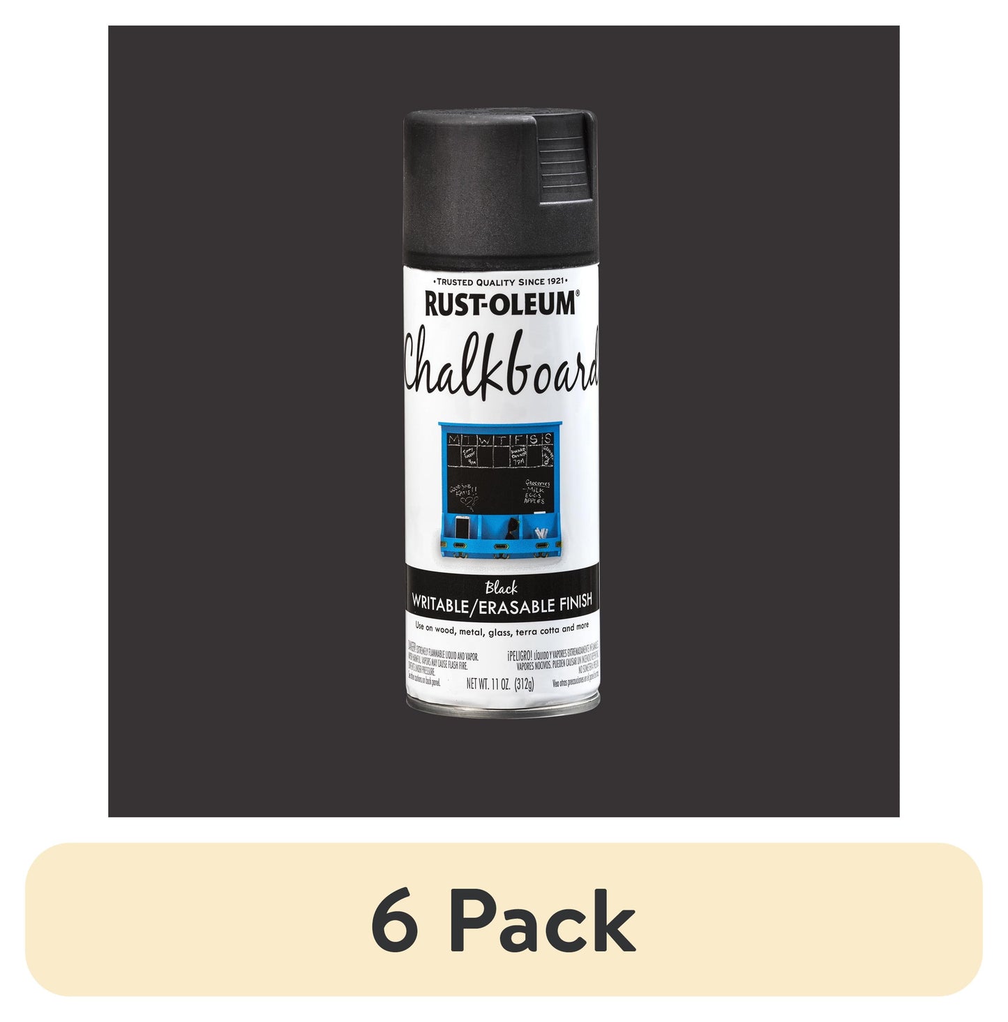 (6 pack) Black, Rust-Oleum Chalkboard Flat Spray Paint-301438, 11 oz