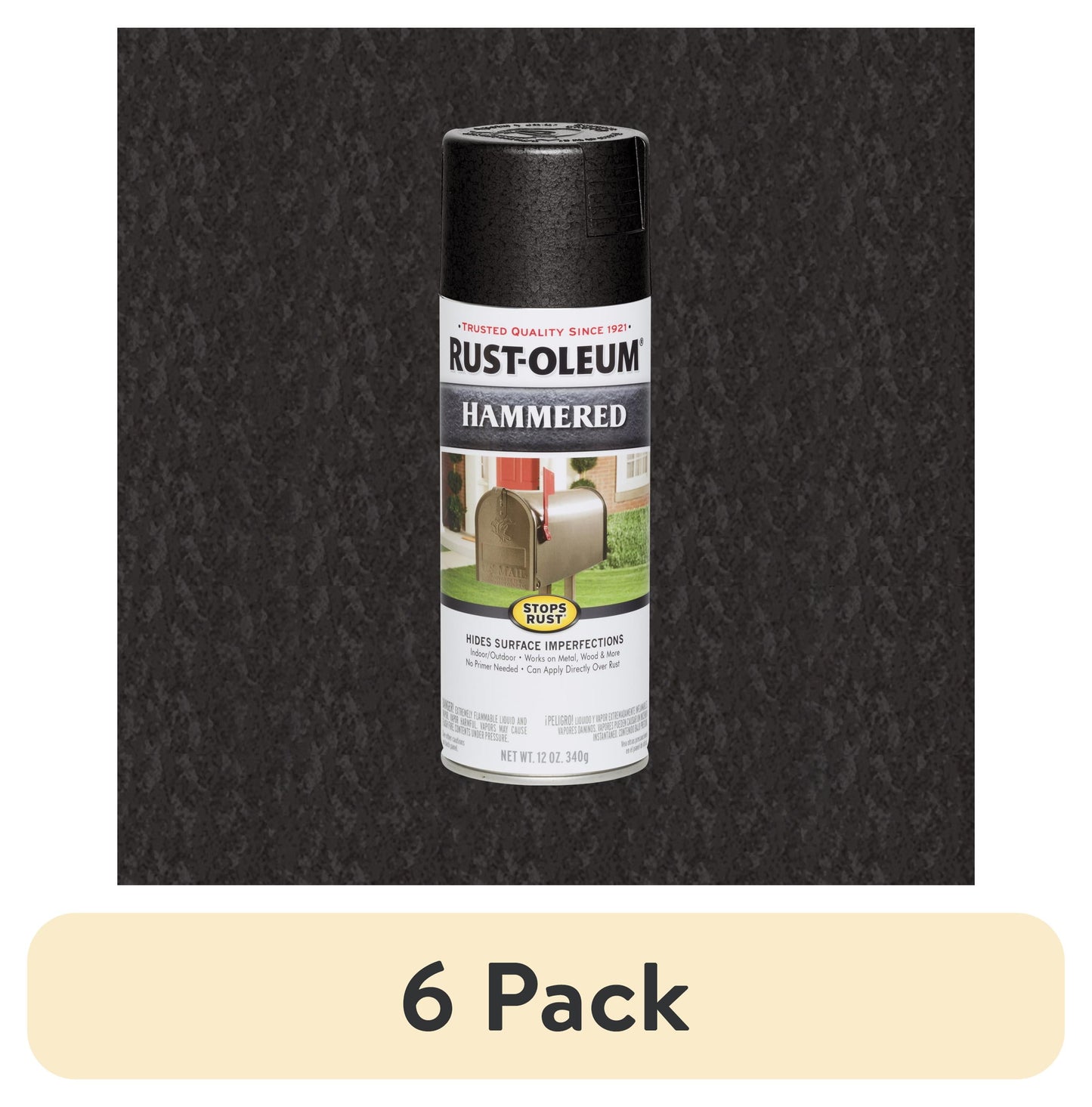 (6 pack) Negro, Pintura en Aerosol Martillada Antióxido Rust-Oleum-7215830, 12 oz