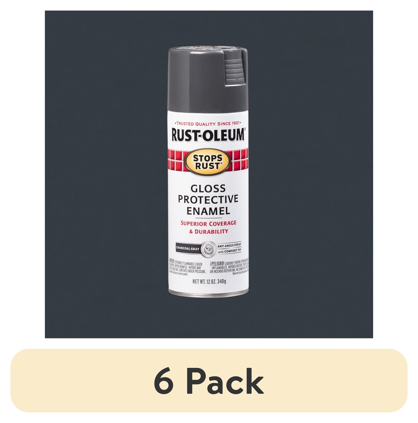 (6 pack) Charcoal Gray, Rust-Oleum Stops Rust Protective Enamel Gloss Spray Paint-7784830, 12 oz
