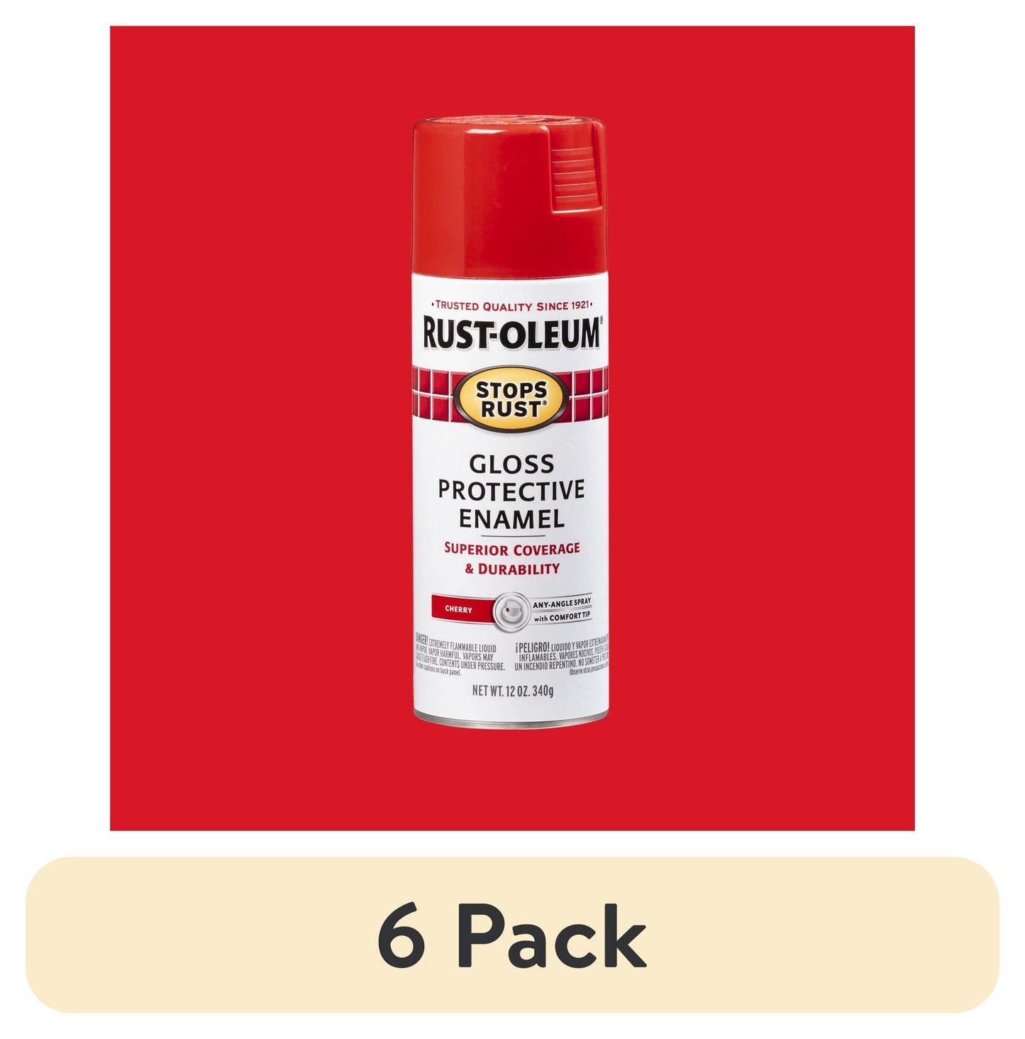 (6 pack) Cereza, Rust-Oleum Detiene el Óxido Esmalte Protector Brillante Pintura en Aerosol-248568, 12 oz