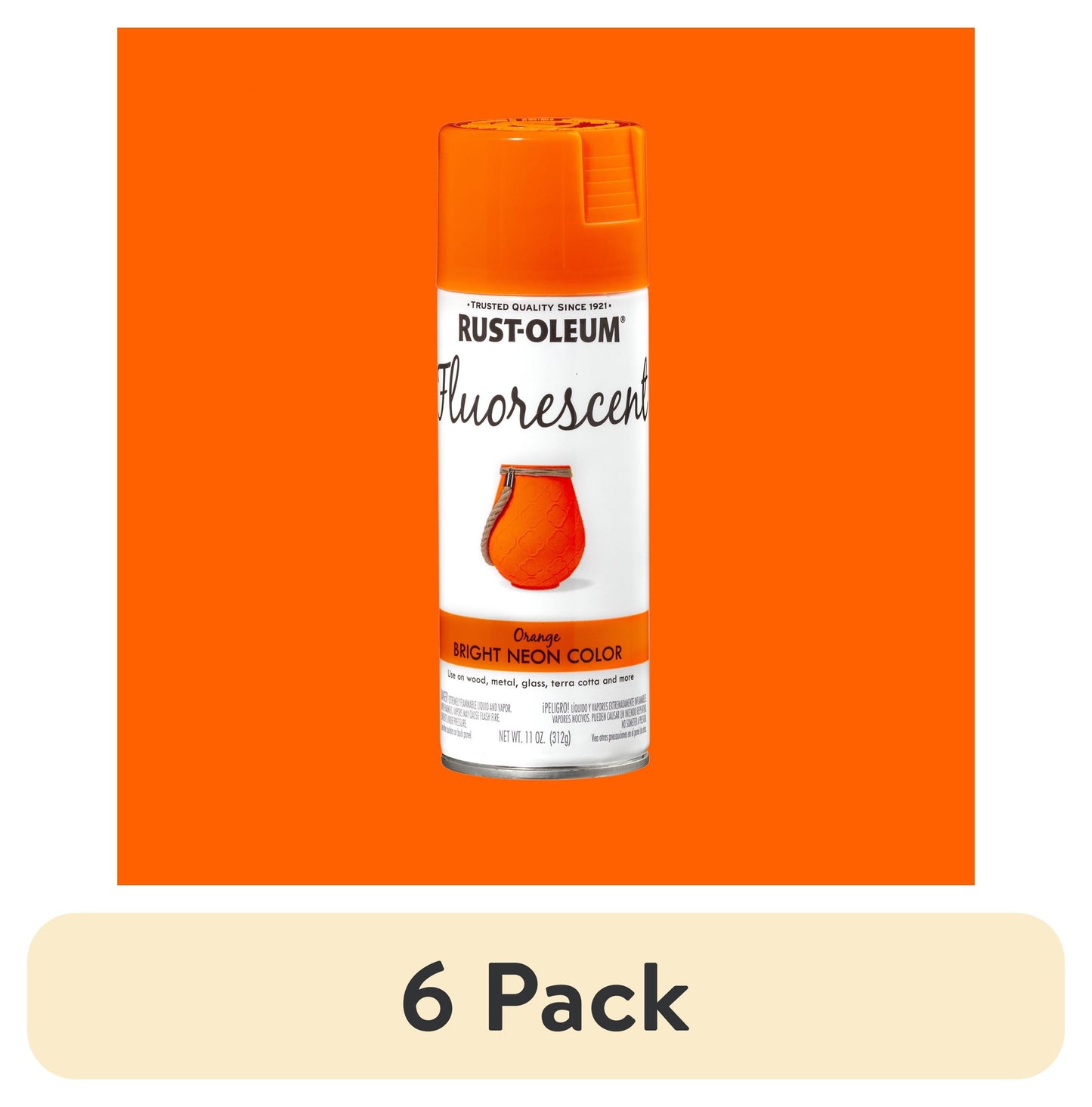 (6 pack) Orange, Rust-Oleum Fluorescent Spray Paint-342568, 11 oz