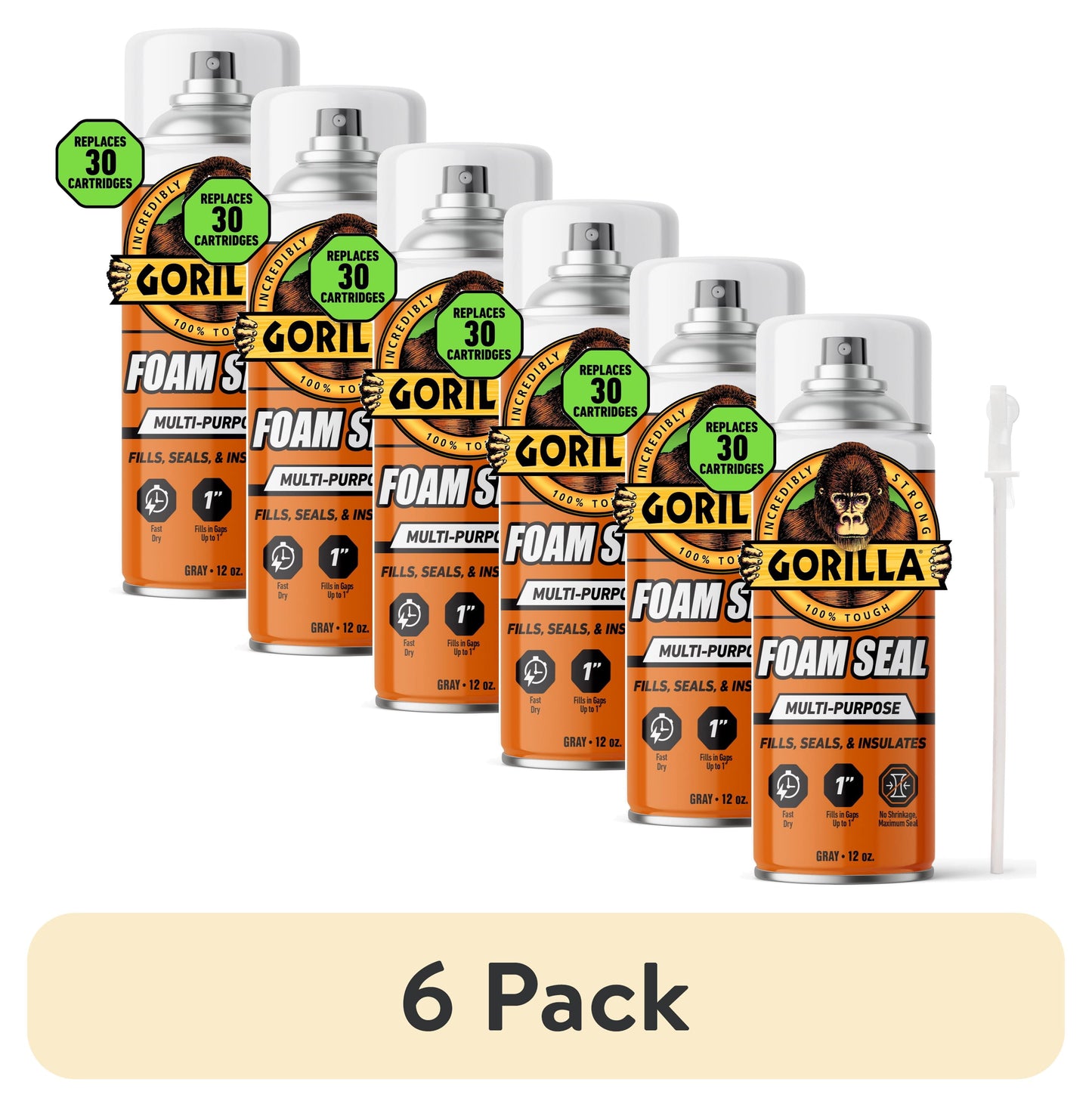 (6 pack) Gorilla Espuma Gris Sellador Aislante Multipropósito 12 oz