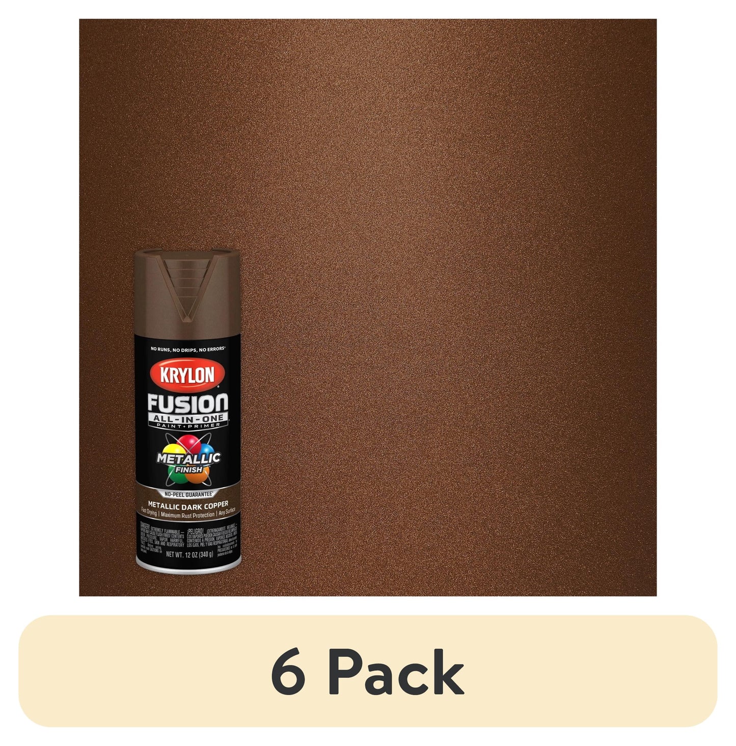 (6 pack) Krylon Fusion All-In-One Metallic, Metallic, Dark Copper, 12 oz