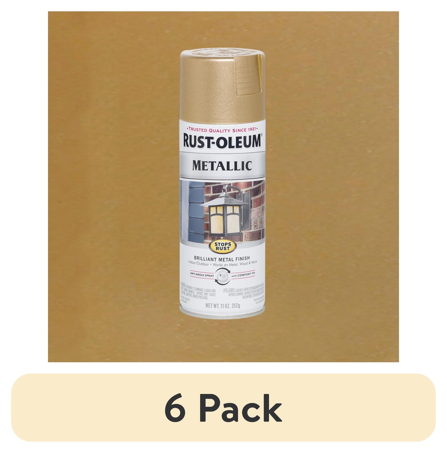 (6 pack) Warm Gold, Rust-Oleum Stops Rust Vintage Metallic Spray Paint-286524, 11 oz