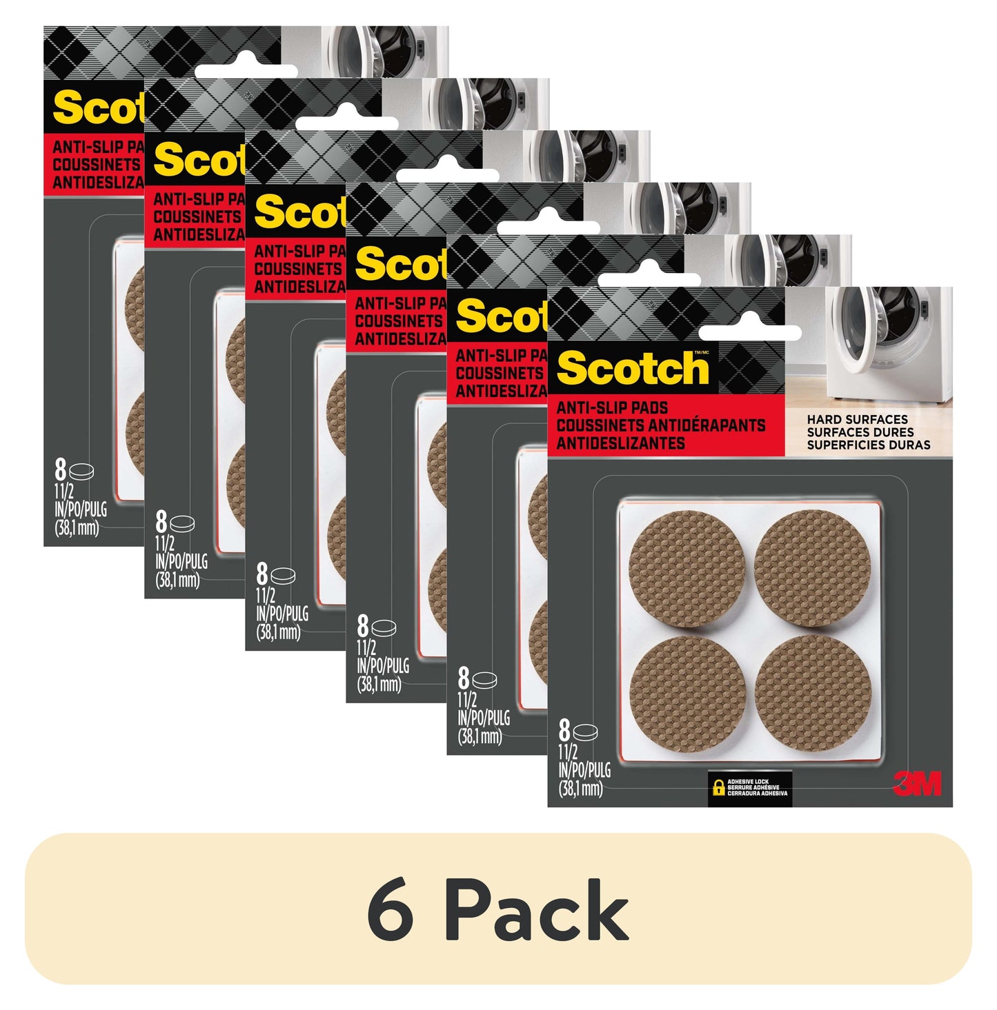 (6 pack) Scotch Furniture Pads, No Slip Floor Protection, Brown, 1.5 in., 8 Circle Grippers
