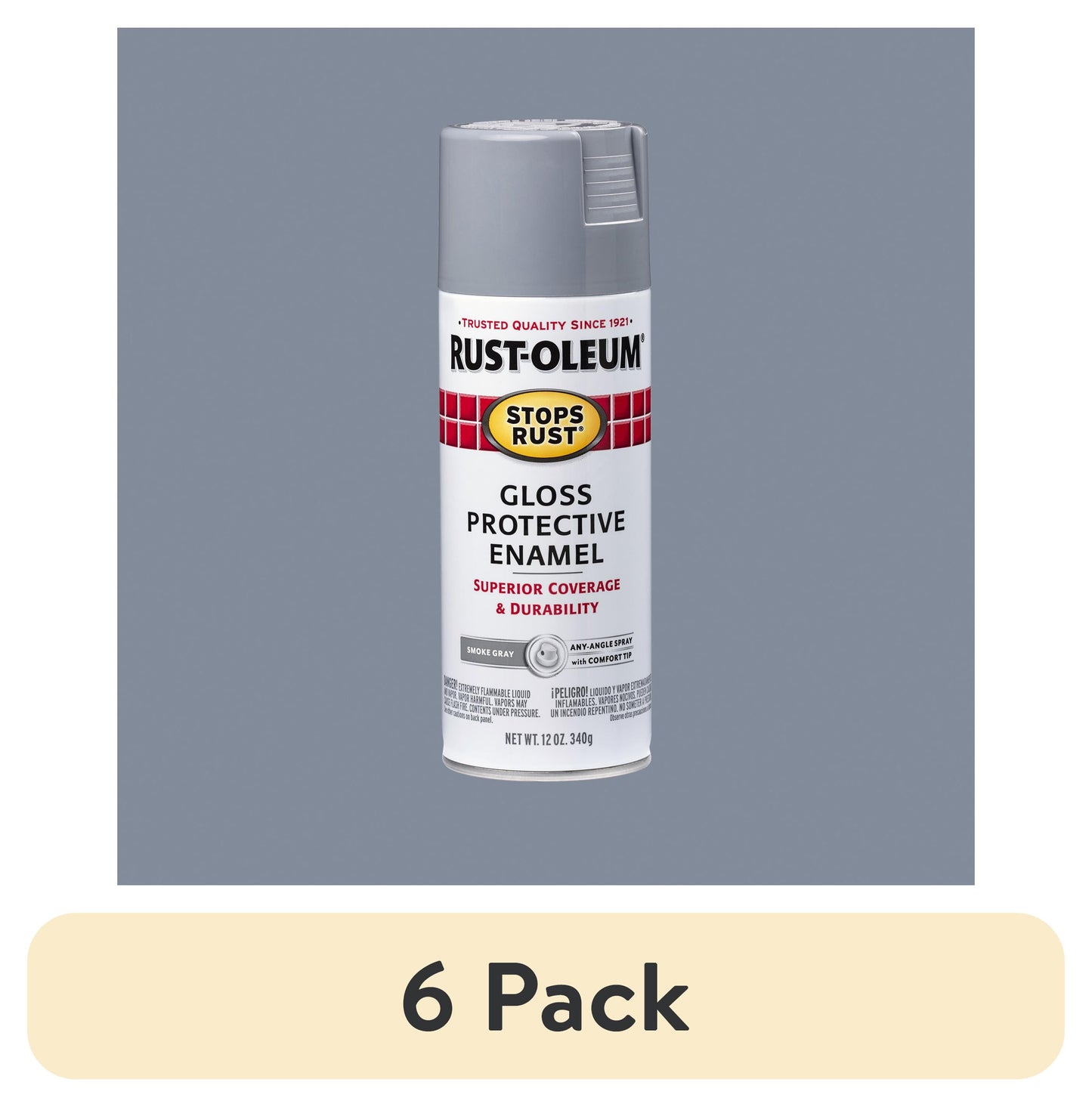 (6 pack) Smoke Gray, Rust-Oleum Stops Rust Protective Enamel Gloss Spray Paint-7786830, 12 oz